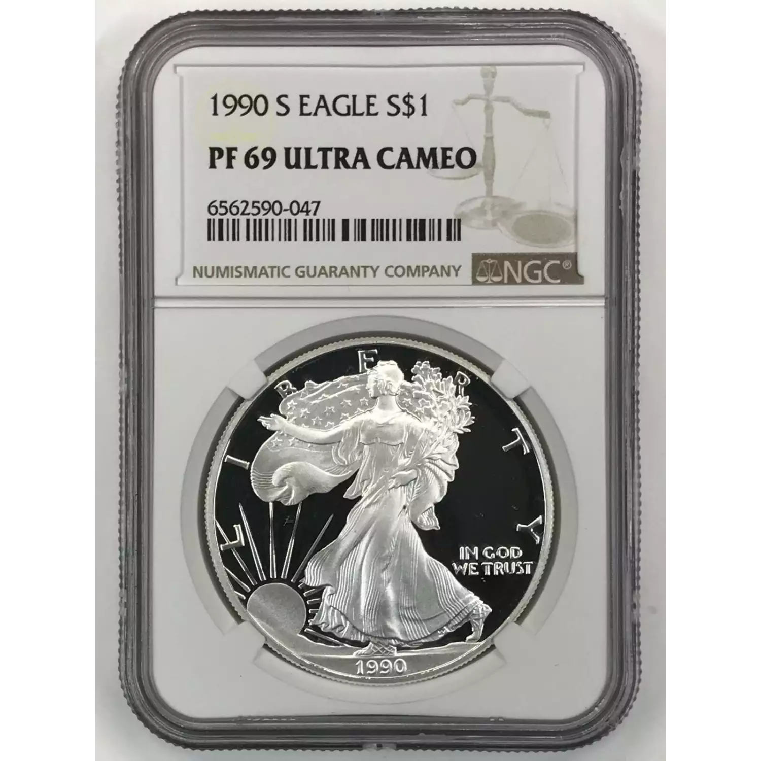 【至高の鏡面】1990年S イーグル銀貨 NGC PF69 UC プルーフ 希少 1990-S Silver Eagle NGC PF-69 ULTRA CAMEO - Old Pueblo Coin