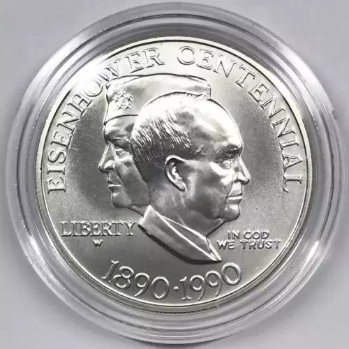 1990-W Eisenhower Centennial Uncirculated Silver Dollar w US Mint OGP Box & COA
