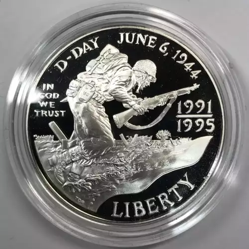 1991-1995-W World War II 50th Anniversary Proof Silver Dollar US Mint Box & COA