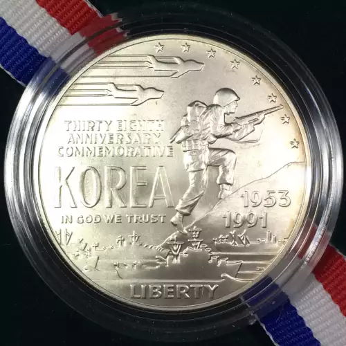 1991-D Korean War Memorial Uncirculated Silver Dollar w US Mint OGP - Box & COA