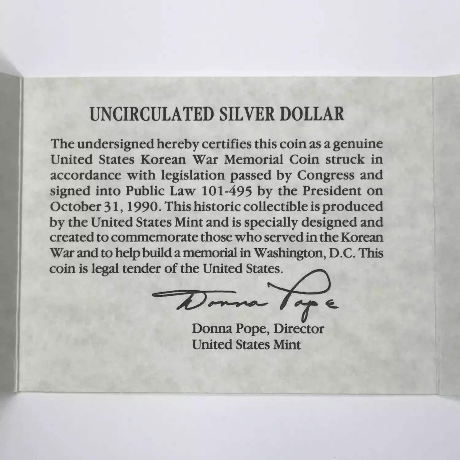 1991-D Korean War Memorial Uncirculated Silver Dollar w US Mint OGP - Box & COA (6)