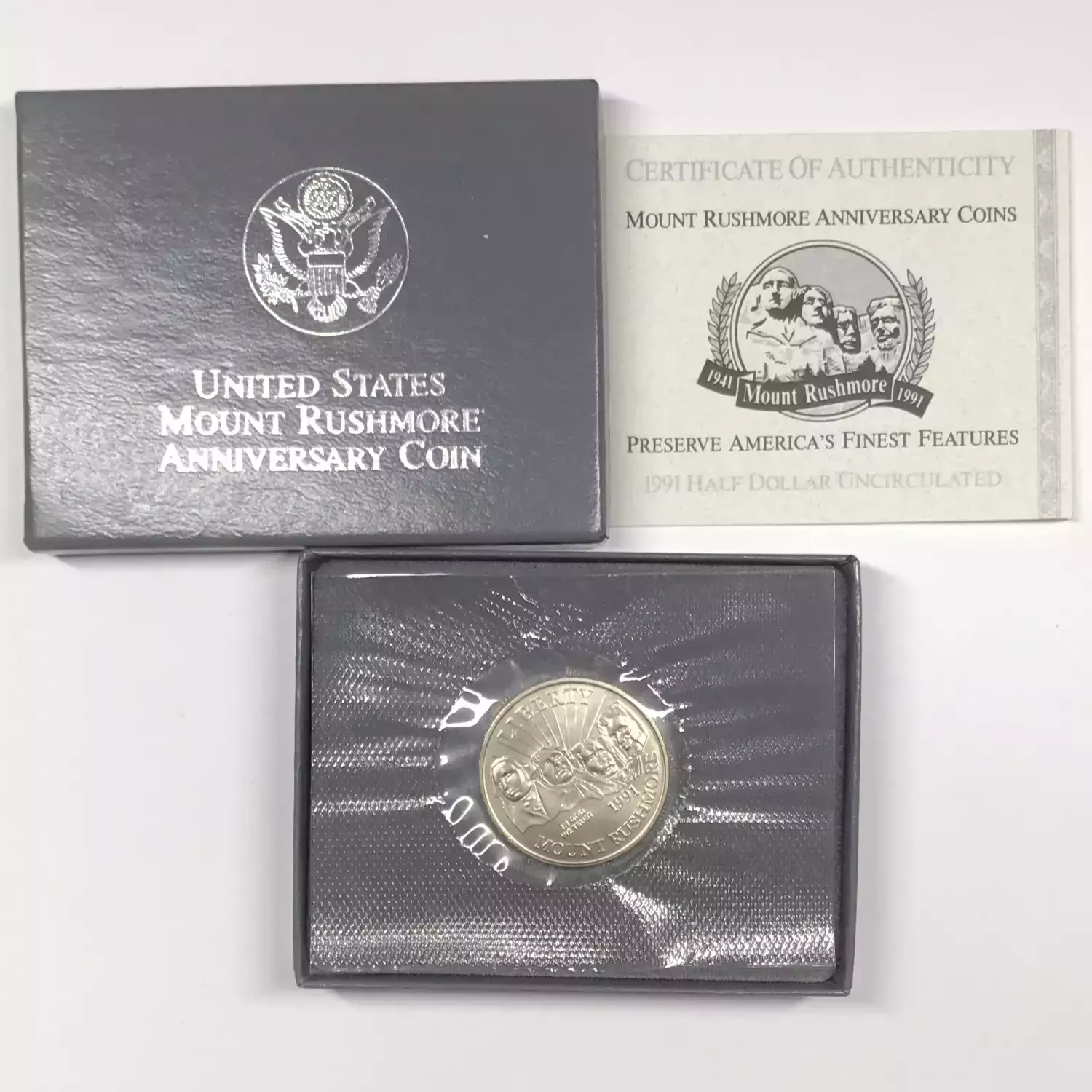 1991-D Mount Rushmore Uncirculated Clad Half Dollar w US Mint OGP - Box & COA