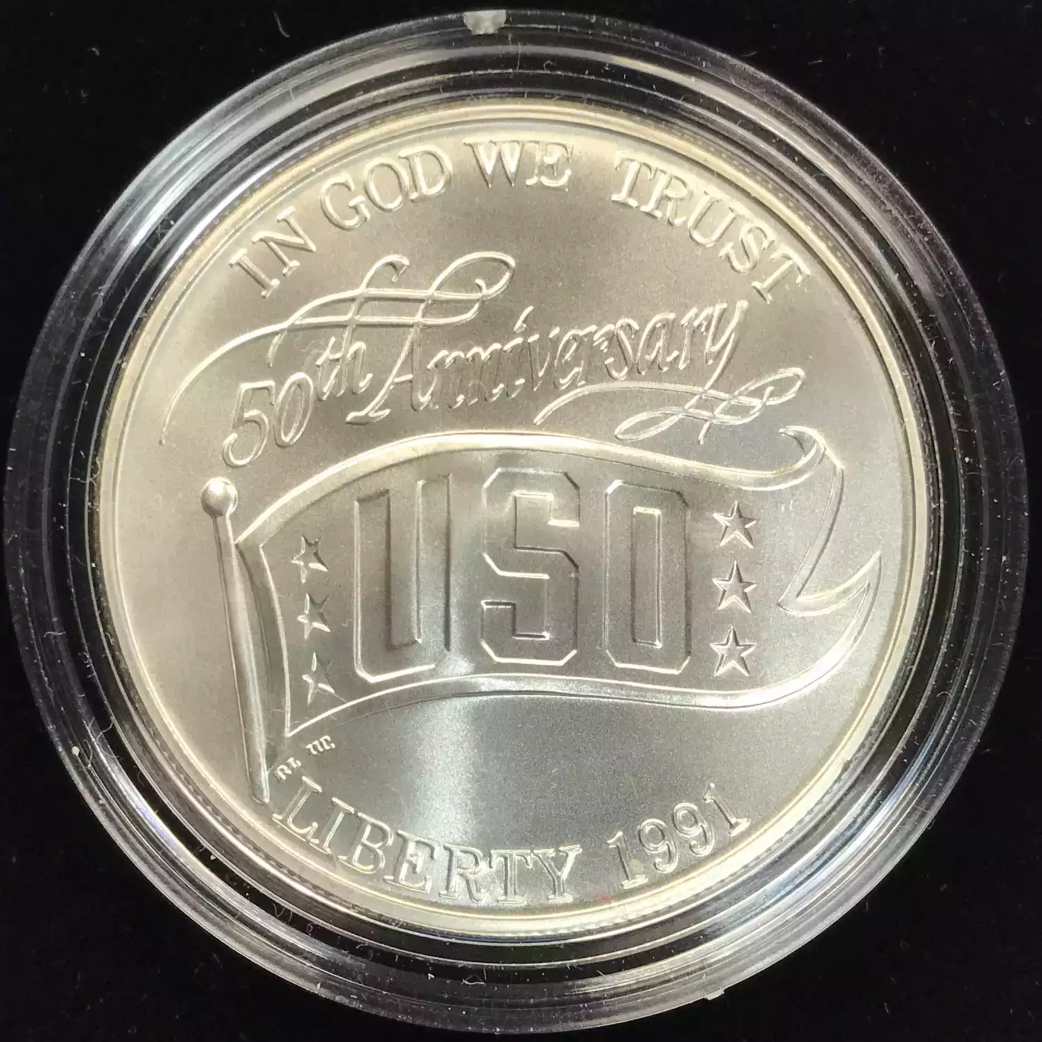 1991-D USO United Service Organizations Uncirculated Silver Dollar w OPG Box COA