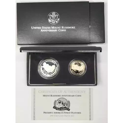 1991 Mount Rushmore Two-Coin Proof Set w US Mint OGP - Box & COA