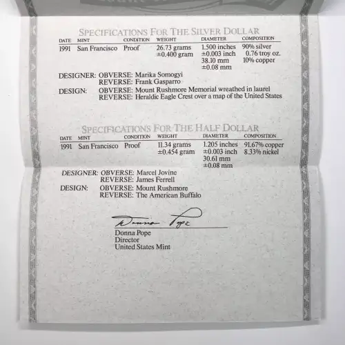 1991 Mount Rushmore Two-Coin Proof Set w US Mint OGP - Box & COA (6)