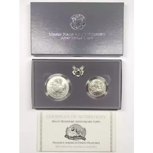 1991 Mount Rushmore Two-Coin Uncirculated Set w US Mint OGP - Box & COA