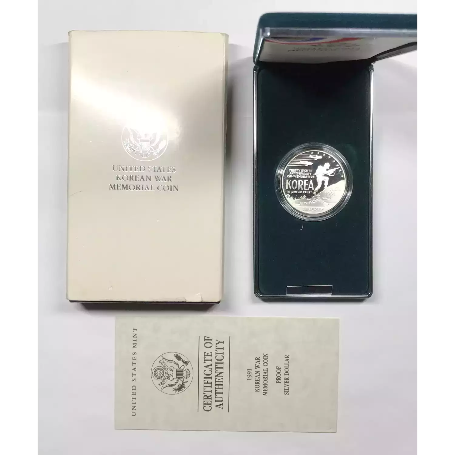 1991-P Korean War Memorial Proof Silver Dollar w US Mint OGP - Box & COA