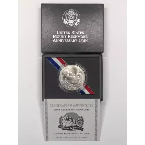 1991-P Mount Rushmore Uncirculated Silver Dollar w US Mint OGP - Box & COA