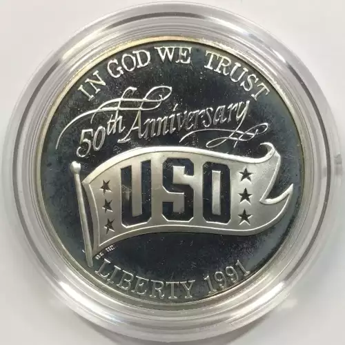 1991-S USO United Service Organizations Proof Silver Dollar w US Mint Box & COA (3)