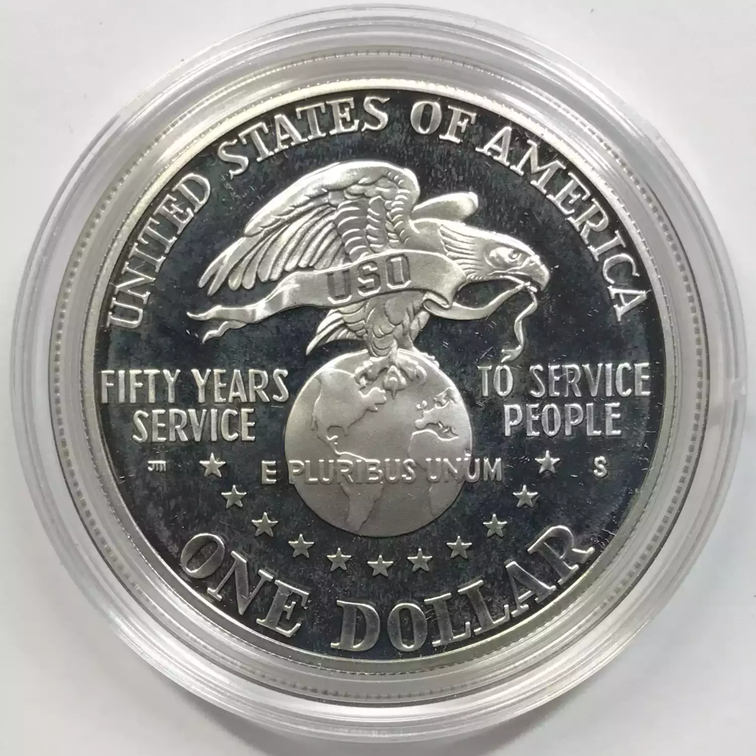 1991-S USO United Service Organizations Proof Silver Dollar w US Mint Box & COA (4)