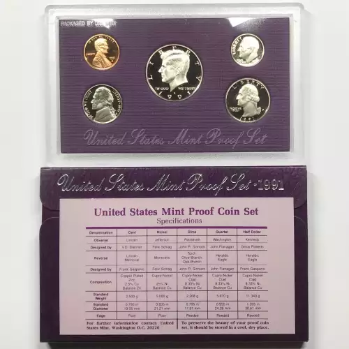 1991 US Mint Proof Set w OGP - Box & COA (5)