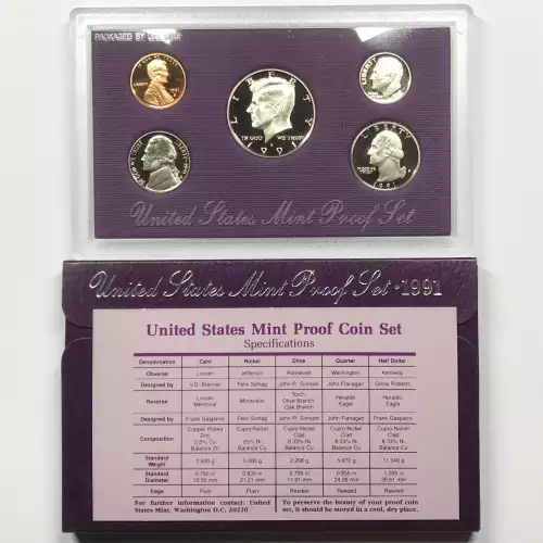 1991 US Mint Proof Set w OGP - Box & COA