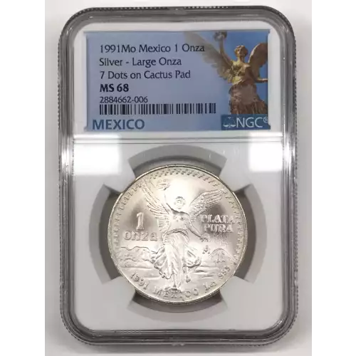 1991-Mo Mexico 1 oz Silver Libertad Onza NGC MS-68 LARGE