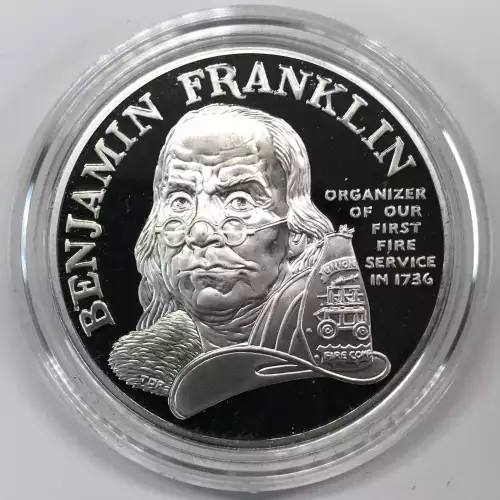 1992 Ben Franklin Firefighters 1 oz Proof Silver Medal w US Mint OGP Box & COA (2)
