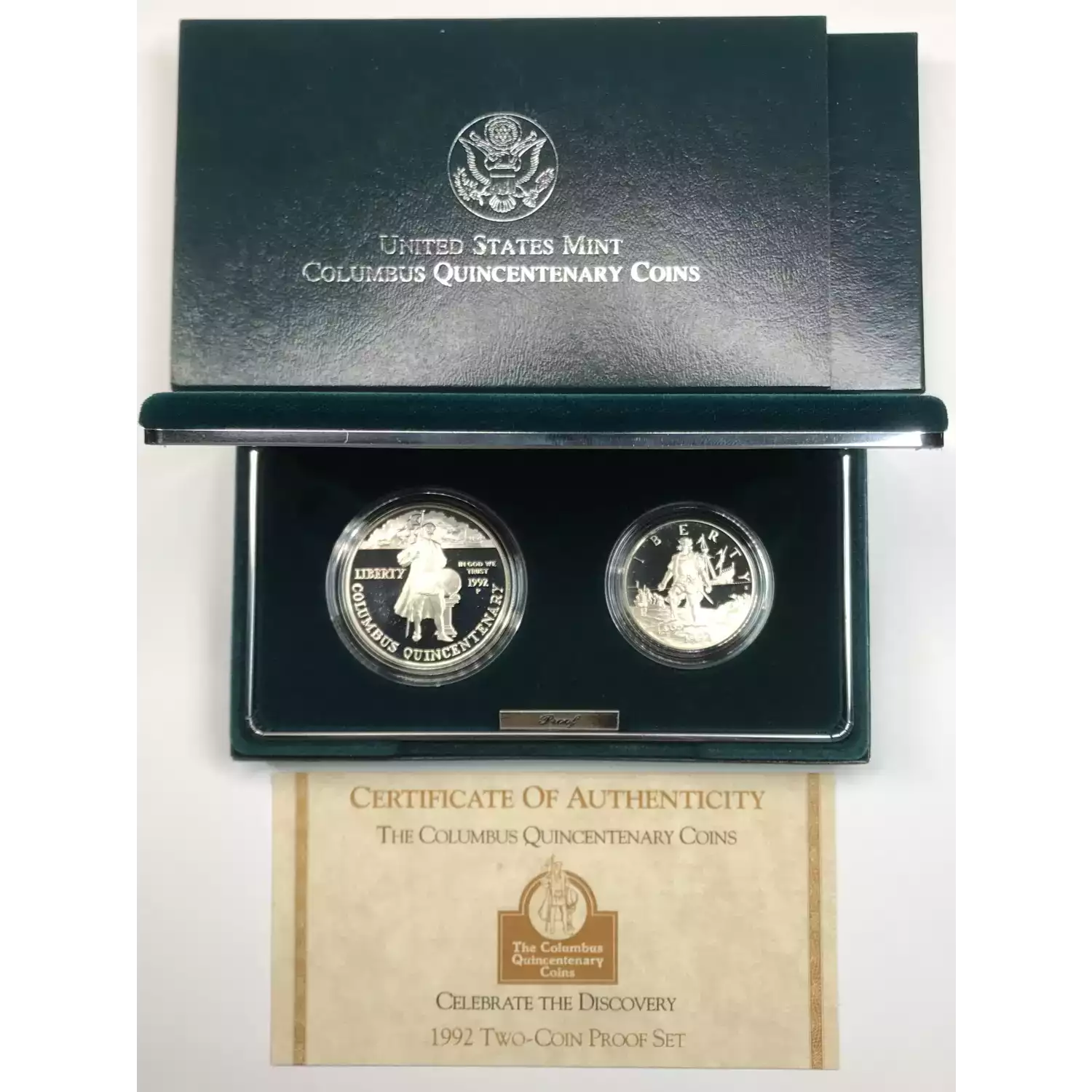 1992 Columbus Quincentenary Two-Coin Proof Set Silver Dollar & Half US Mint OGP