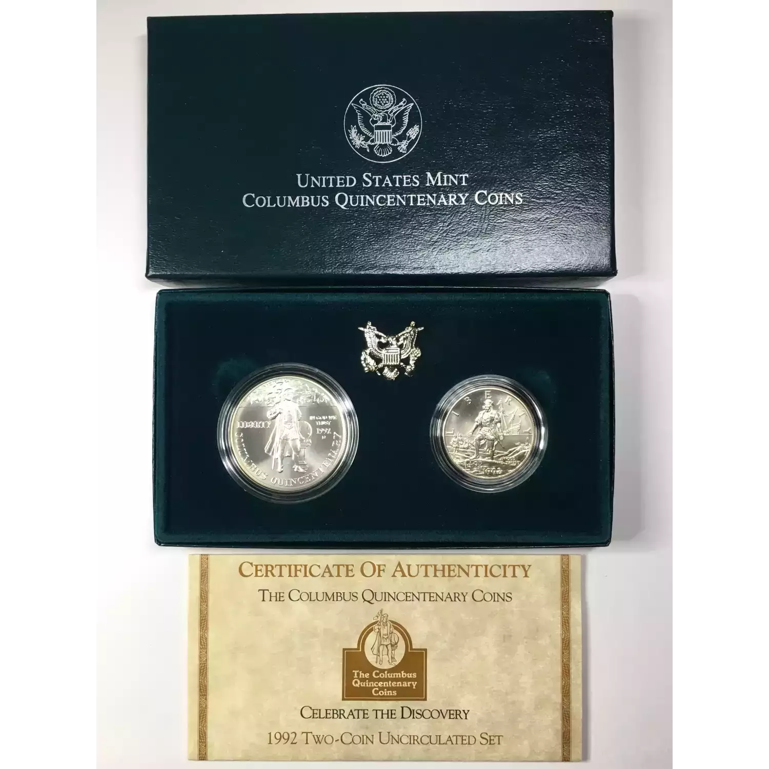 1992 Columbus Quincentenary Two-Coin Uncirculated Set Silver Dollar & Half w OGP (4)