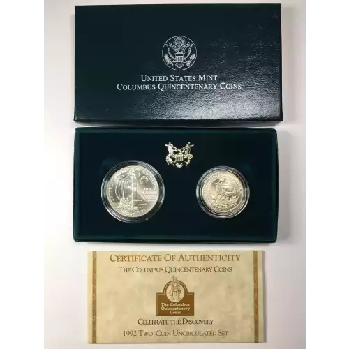 1992 Columbus Quincentenary Two-Coin Uncirculated Set Silver Dollar & Half w OGP (5)