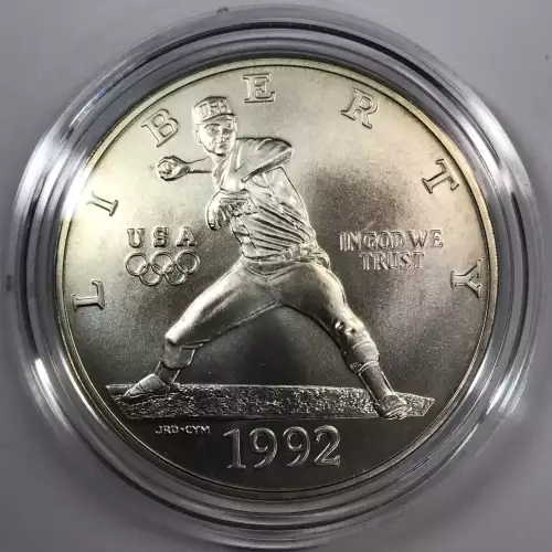 1992-D Olympic Baseball Uncirculated Silver Dollar w US Mint OGP - Box & COA
