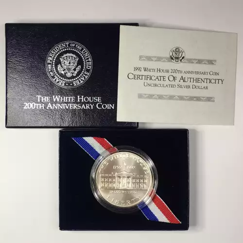 1992-D White House 200th Anniversary Uncirculated Silver Dollar w OGP Box & COA