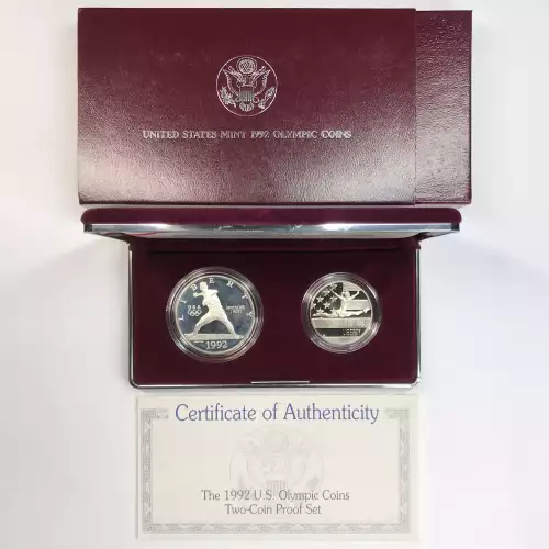 1992 Olympic Baseball & Gymnast Two-Coin Proof Set w US Mint OGP - Box & COA