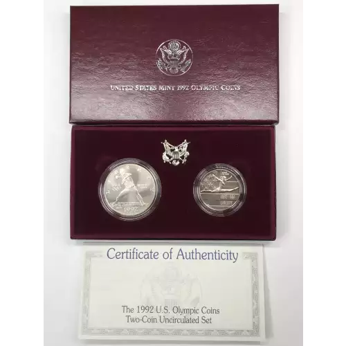 1992 Olympic Baseball & Gymnast Two-Coin Uncirculated Set US Mint OGP Box & COA