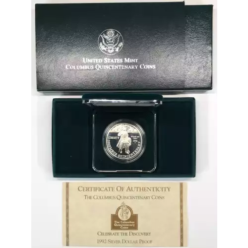 1992-P Christopher Columbus Quincentenary Proof Silver Dollar w US Mint Box COA