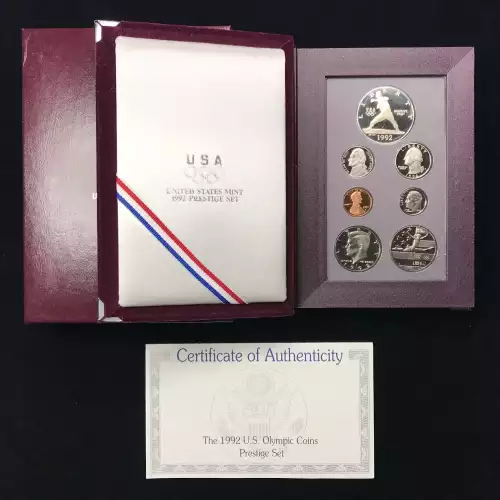1992 Prestige Proof Set - Seven Coin Set - Box & COA