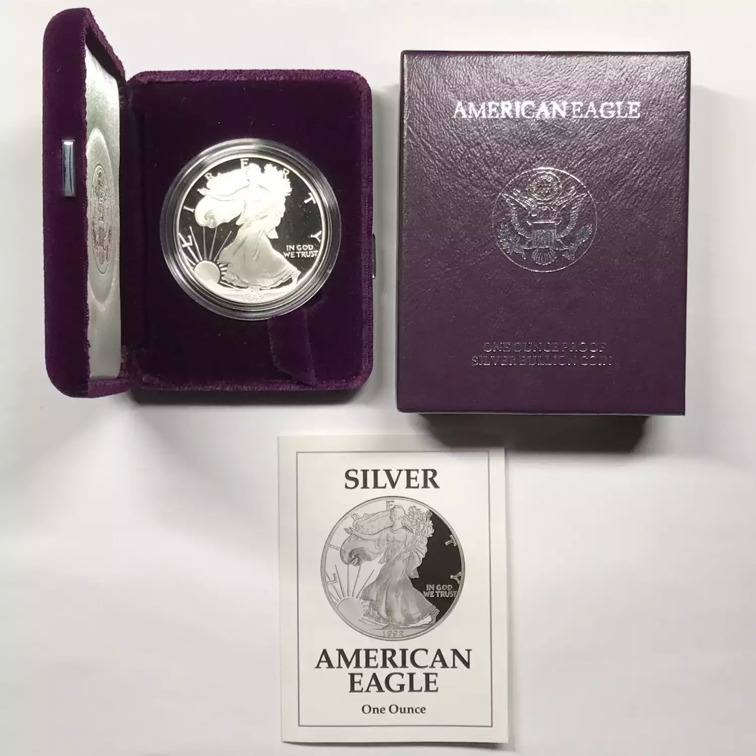 1992-S Proof Silver Eagle w OGP - Box & COA