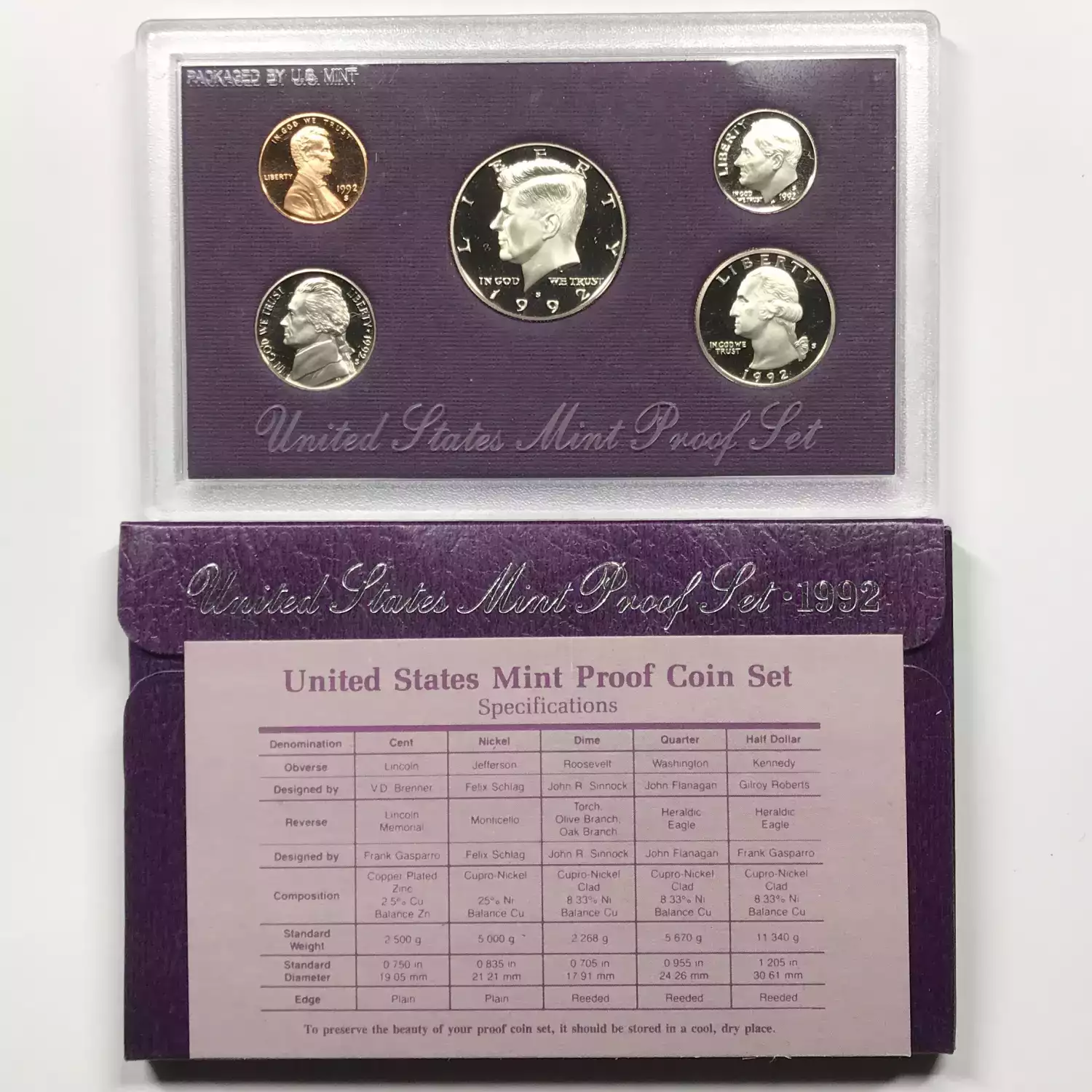 1992 US Mint Proof Set w OGP - Box & COA