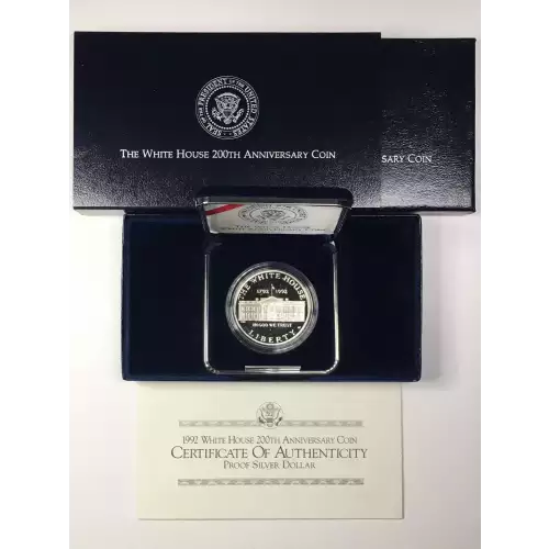 1992-W White House 200th Anniversary Proof Silver Dollar w US Mint OGP Box & COA