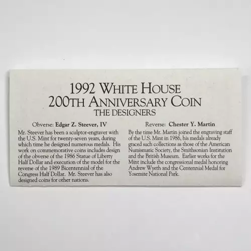 1992-W White House 200th Anniversary Proof Silver Dollar w US Mint OGP Box & COA