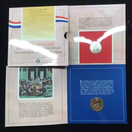1993 Bill of Rights Silver Half Dollar & James Madison Medal Set w US Mint OGP (2)