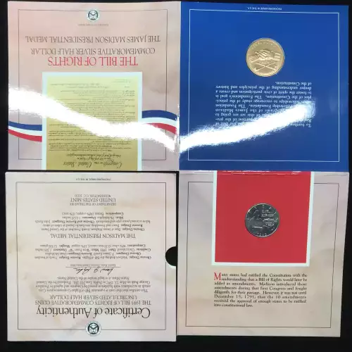 1993 Bill of Rights Silver Half Dollar & James Madison Medal Set w US Mint OGP (3)