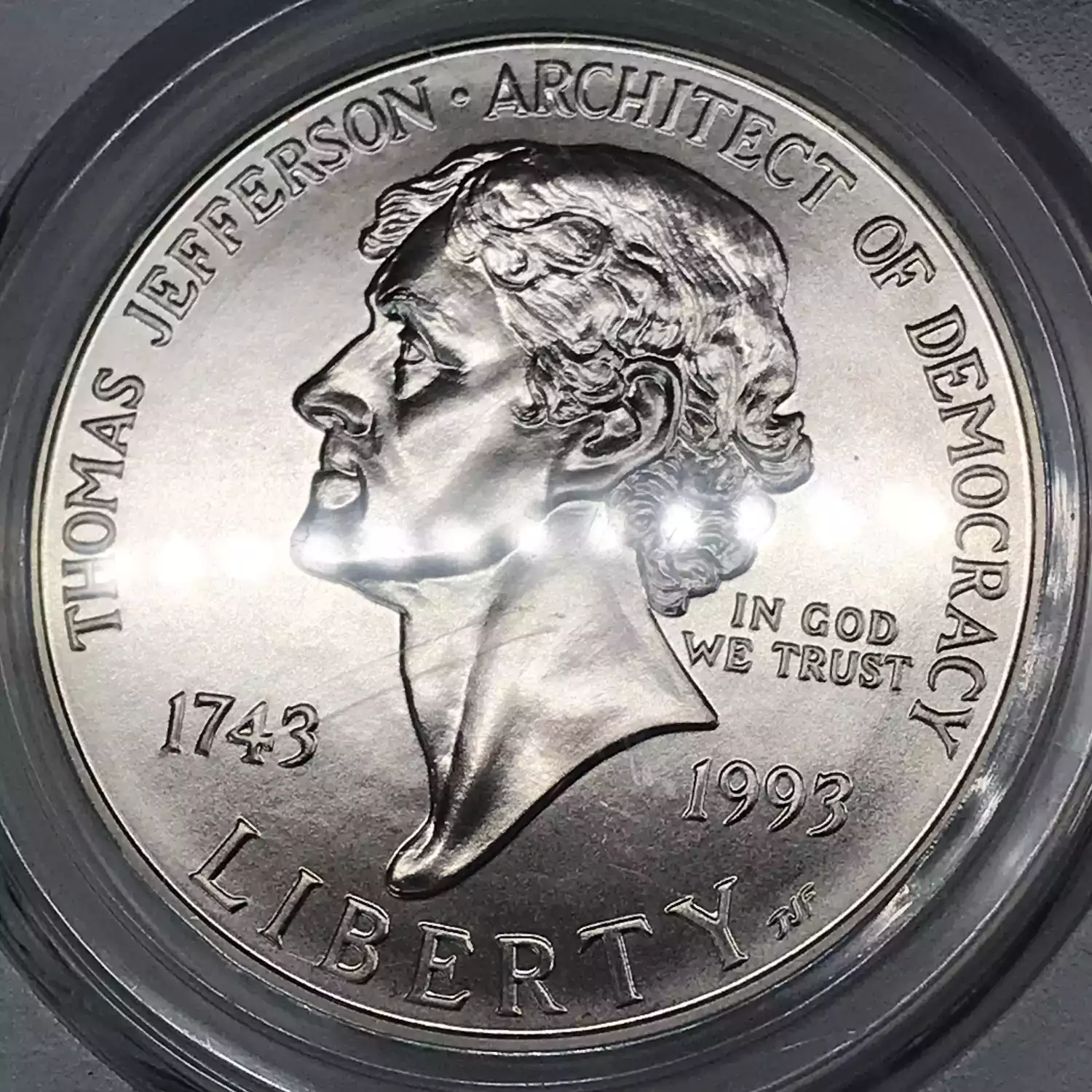 1993 Thomas Jefferson 250th Anniversary Commemorative Silver Dollar ...