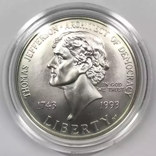 1993-P Thomas Jefferson 250th Anniversary Uncirculated Silver Dollar w Box & COA