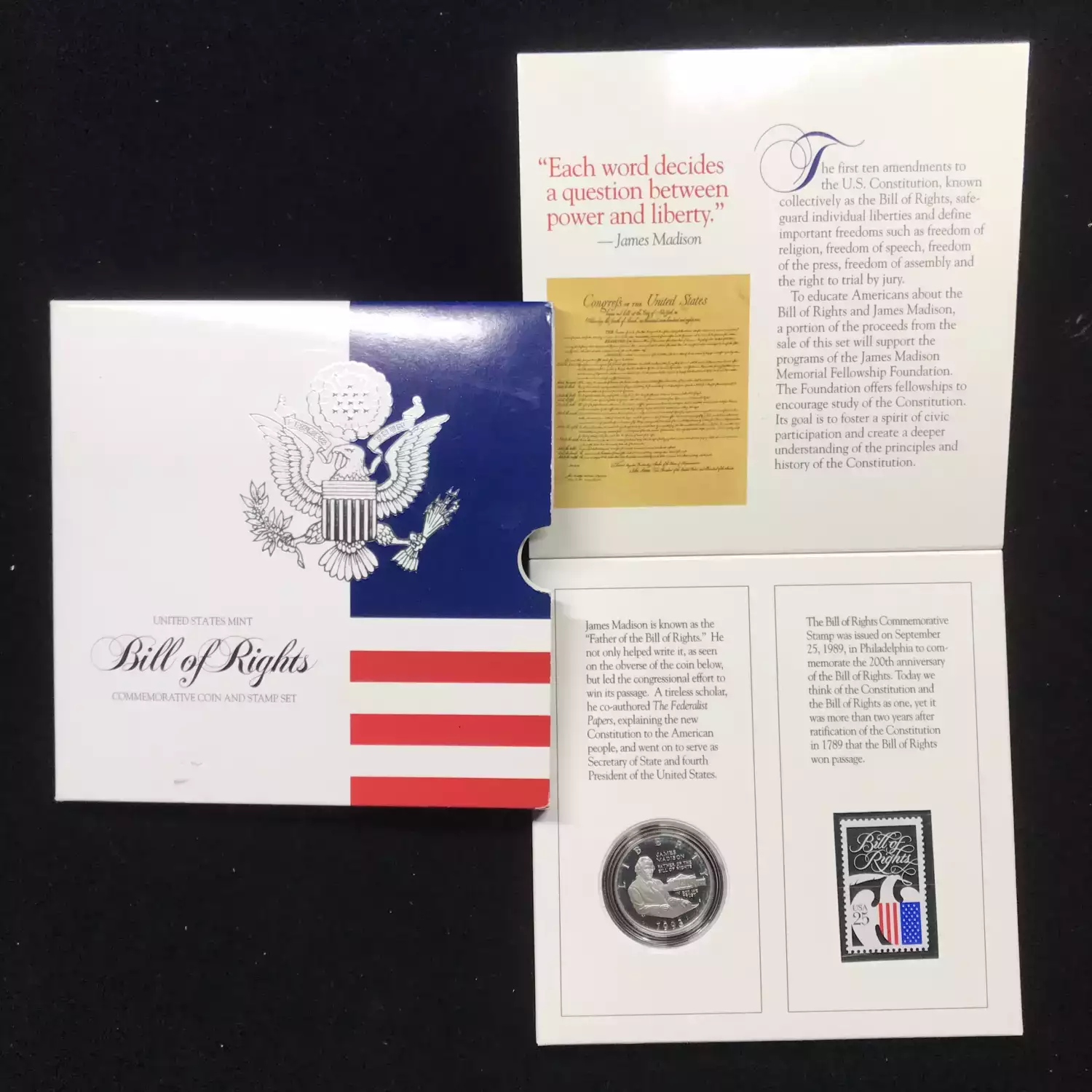 1993-S Bill of Rights Coin & Stamp Set - Proof Silver Half Dollar & 25¢ Stamp (6)