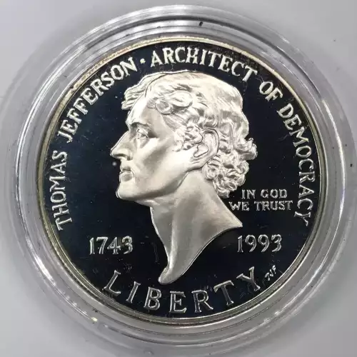 1993-S Thomas Jefferson 250th Anniversary Proof Silver Dollar US Mint Box & COA
