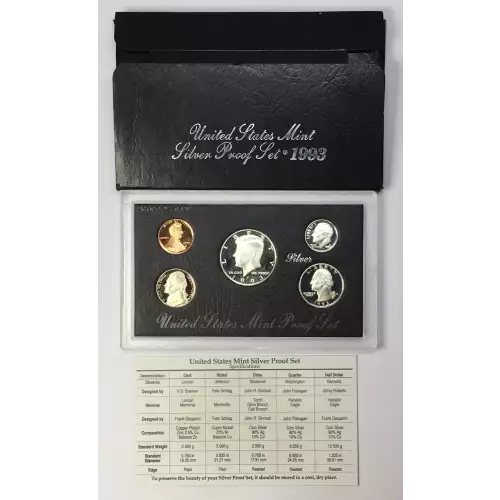 1993-S US Mint Silver Proof Set w OGP - Box & COA