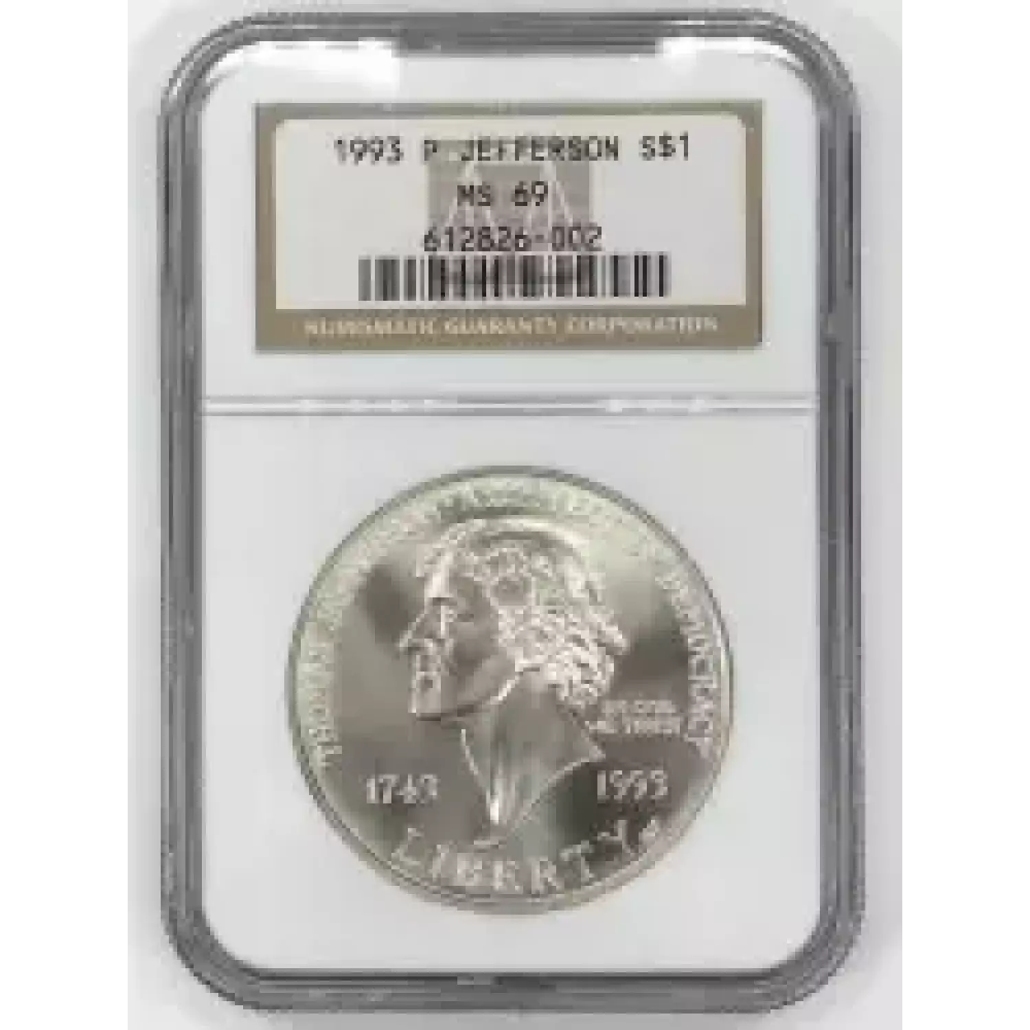 1993 Thomas Jefferson 250th Anniversary Commemorative Silver Dollar NGC ...