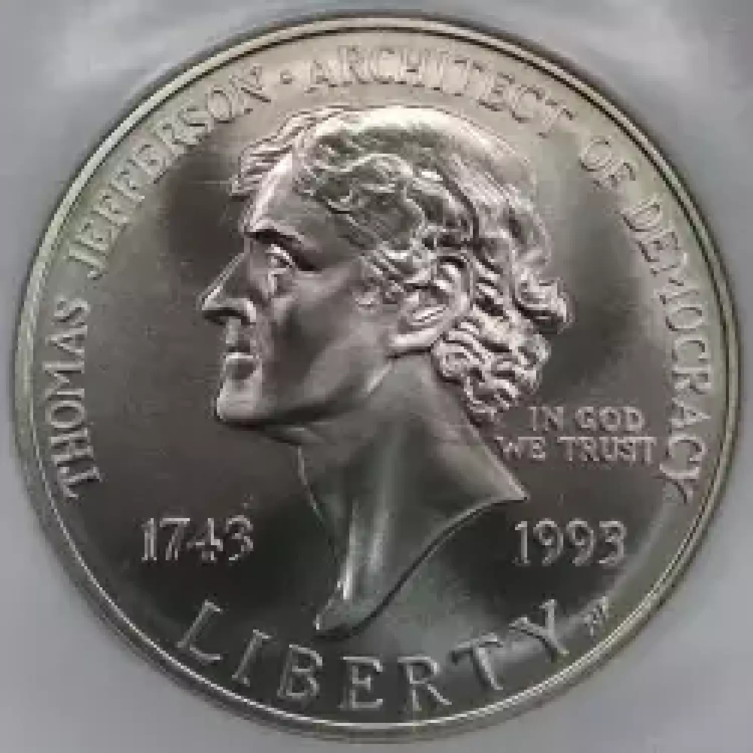 1993 Thomas Jefferson 250th Anniversary Commemorative Silver Dollar NGC ...