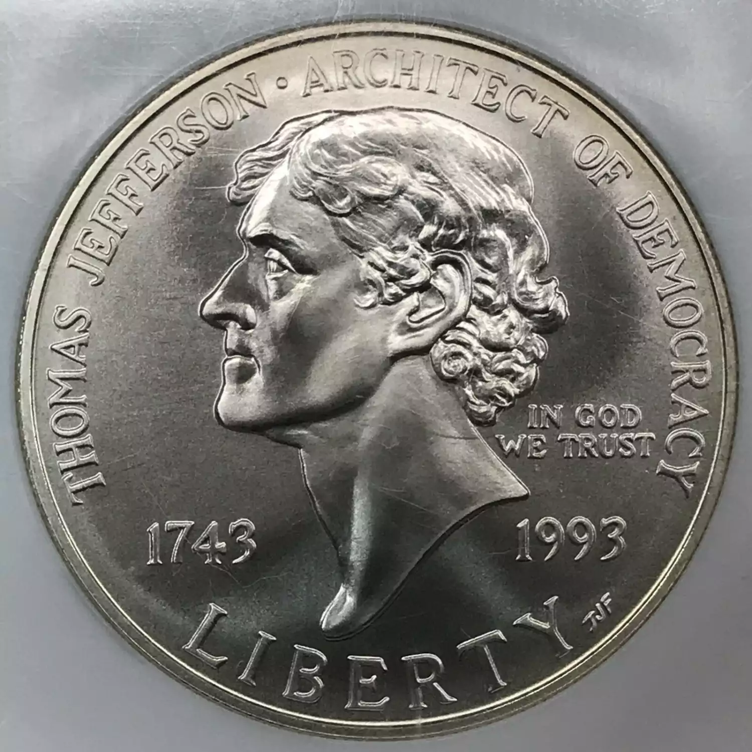 1993 Thomas Jefferson 250th Anniversary Commemorative Silver Dollar NGC ...