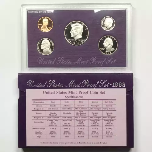 1993 US Mint Proof Set w OGP - Box & COA