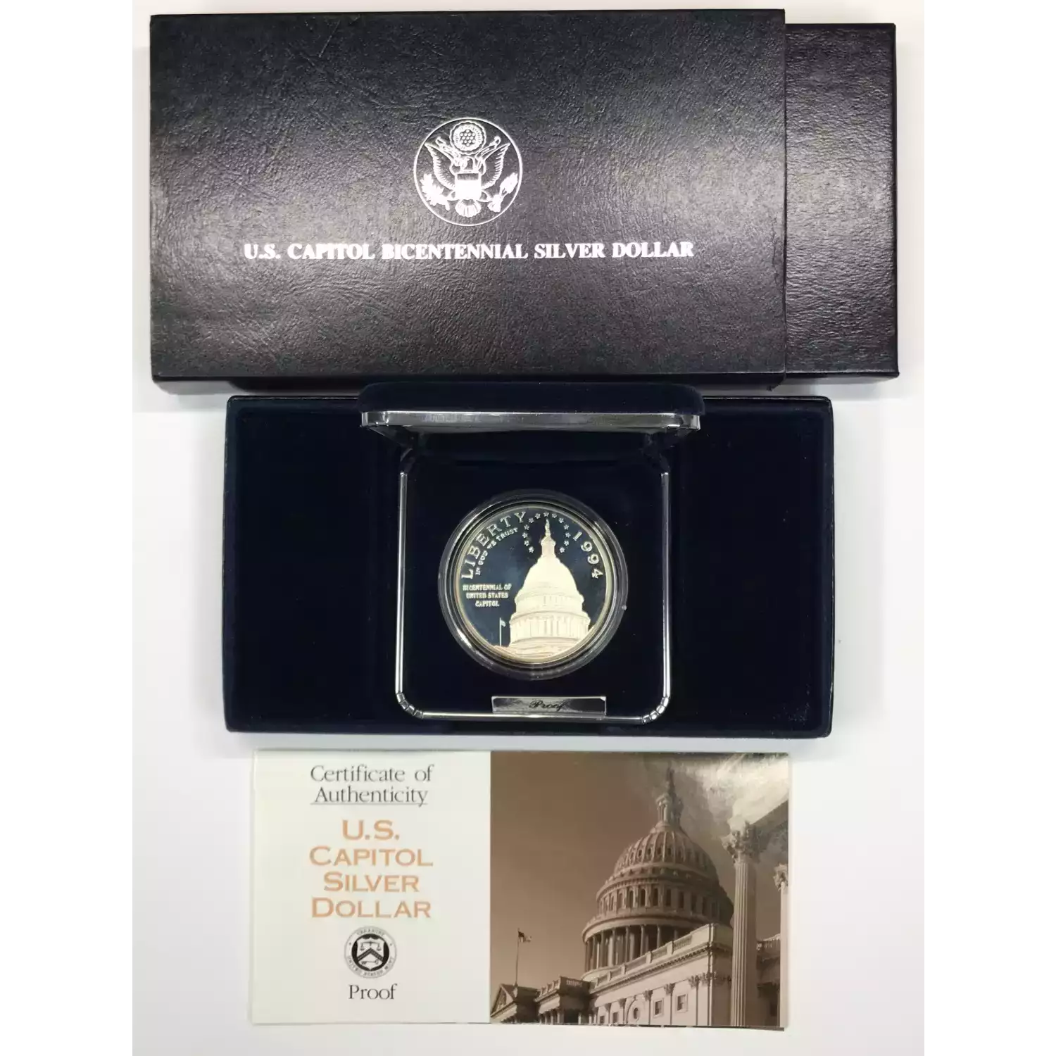1994-S US Capitol Bicentennial Proof Silver Dollar w US Mint OGP - Box & COA