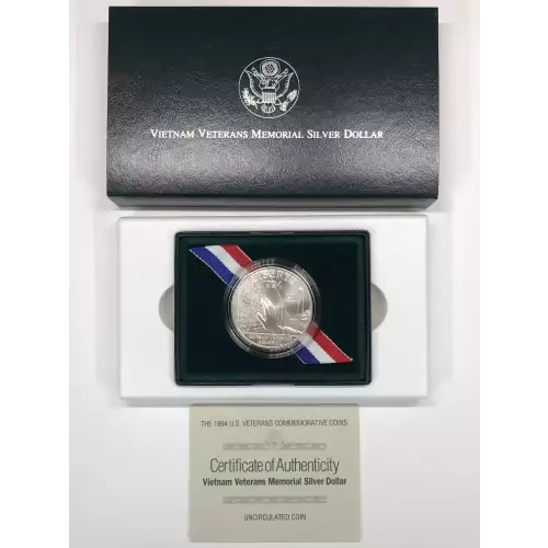 1994-W Vietnam Veterans Memorial Uncirculated Silver Dollar w US Mint Box & COA