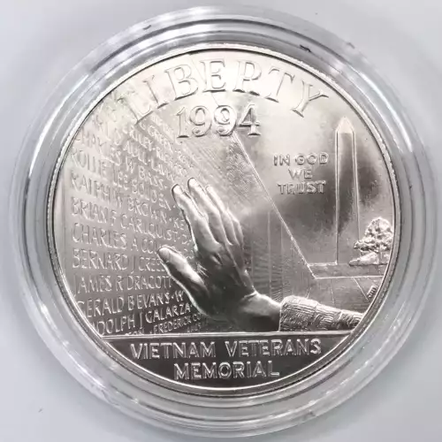 1994-W Vietnam Veterans Memorial Uncirculated Silver Dollar w US Mint Box & COA