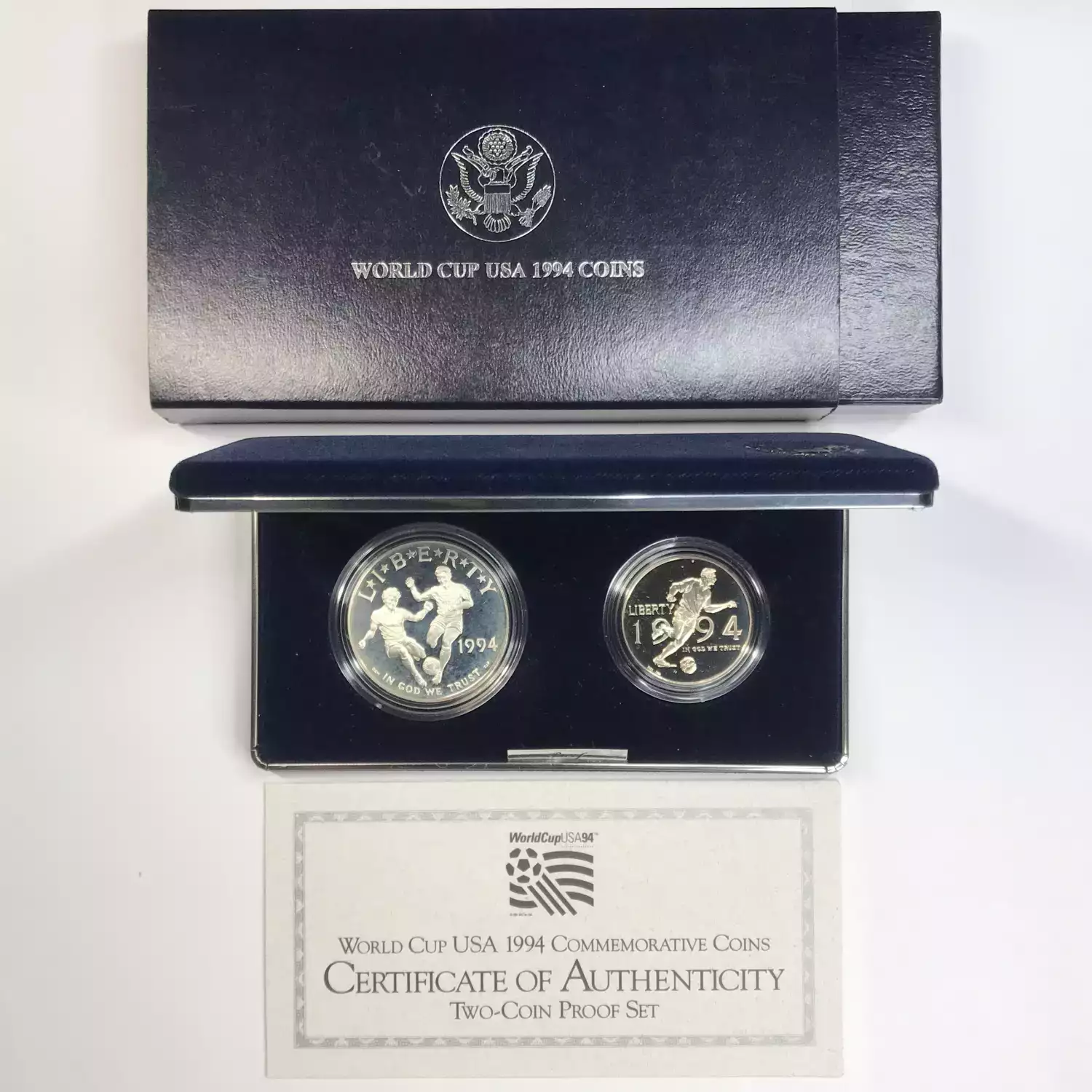 1994 World Cup Soccer - Two Coin Set - Proof Half Dollar & Silver Dollar - Box & COA