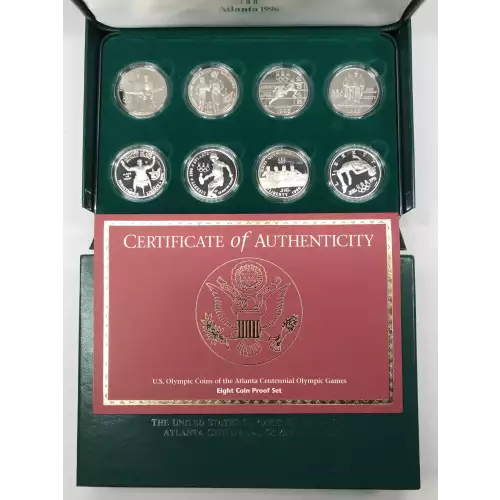 1995-1996 Olympic Eight-Coin Proof Silver Dollar Set w US Mint OGP Box & COA