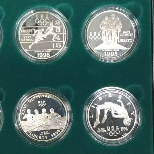 1995-1996 Olympic Eight-Coin Proof Silver Dollar Set w US Mint OGP Box & COA (2)