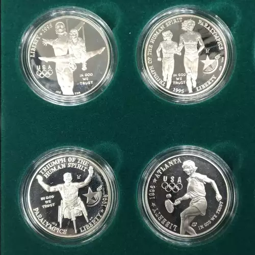 1995-1996 Olympic Eight-Coin Proof Silver Dollar Set w US Mint OGP Box & COA (3)