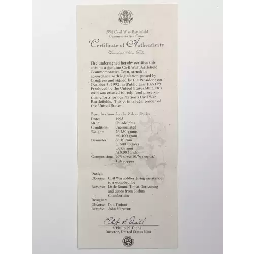 1995-P Civil War Battlefield Preservation Uncirculated Silver Dollar w Box & COA (2)